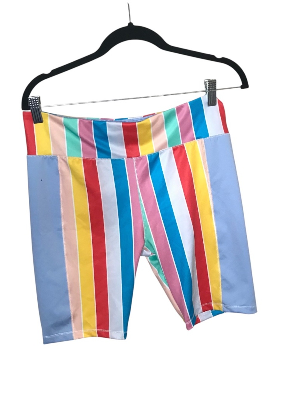 AVIA Rainbow Stripe Athletic Biker Shorts Women's Large High Rise Activewear